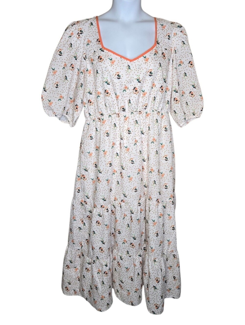 ASHUA white polka dot puff sleeve sport tennis skate print maxi dress XL
